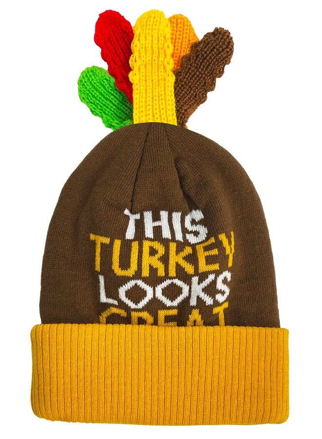 Dkomekii Thanksging Turkey Run Beanie Hat Turkey Running Hats Pom Poms for Men Women Runners Role Play Knitted Cap - Image 3
